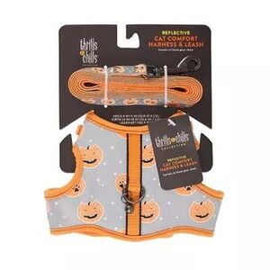 Thrills & Chills Reflective Cat Harness‎ & Leash Set Pumpkin Halloween Costume